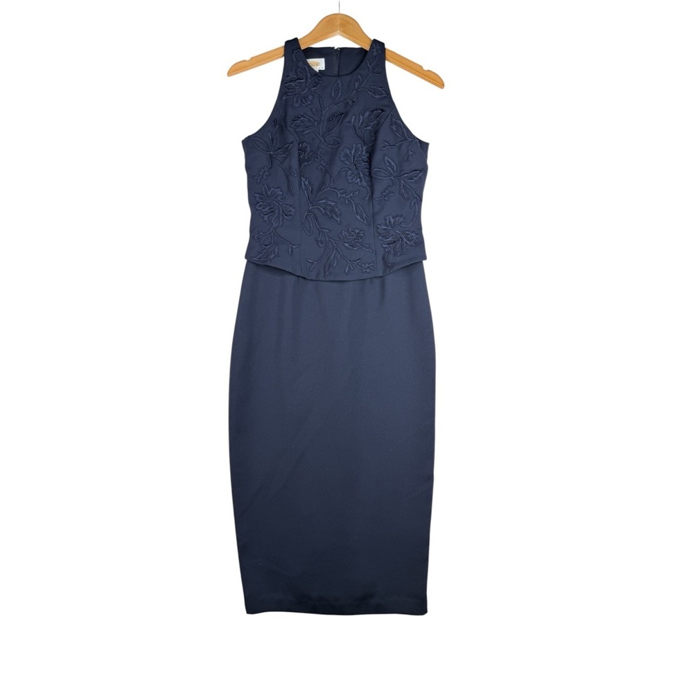 Talbots High Halter Neckline Midi Sheath Dress size 6 Petites Dark Blue